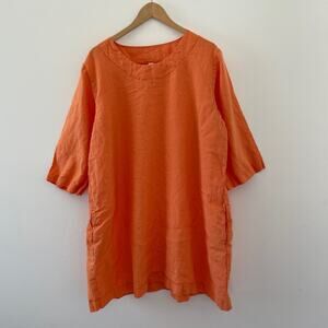 LO Len Ok Lenok Tunic XXXL Orange Linen Lagenlook Pockets 3/4 Sleeve Pullover